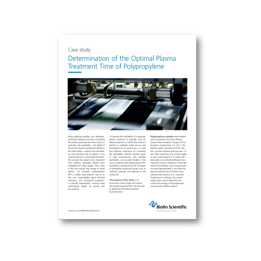 Determination of optimal plasma treatment time of polypropylene